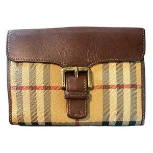Burberry Vintage Tan Nova Check Canvas Brown Leather Buckle Wallet